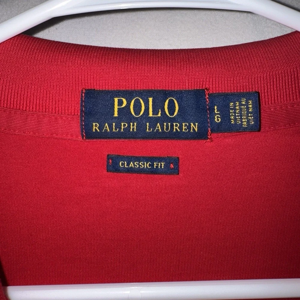 Men's Large Polo Ralph Lauren Solid Red Polo With Navy Logo‎